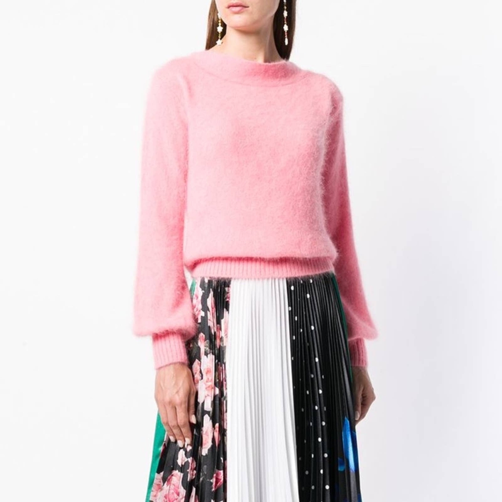Semicouture 01 Pink Fuzzy Sweater Angora Bow Back Boatneck